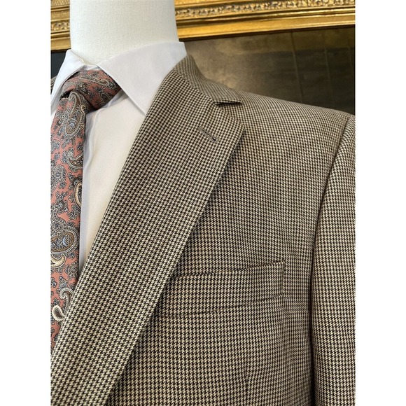 Jos A Bank Signature 43R Tan & Black Houndstooth 100% Wool‎ 2Btn Blazer Jacket